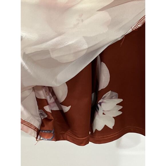 L’atiste By Amy Women Faux Orange Rust Floral Wrap Romper Size Small Sleeveless - Picture 7 of 13